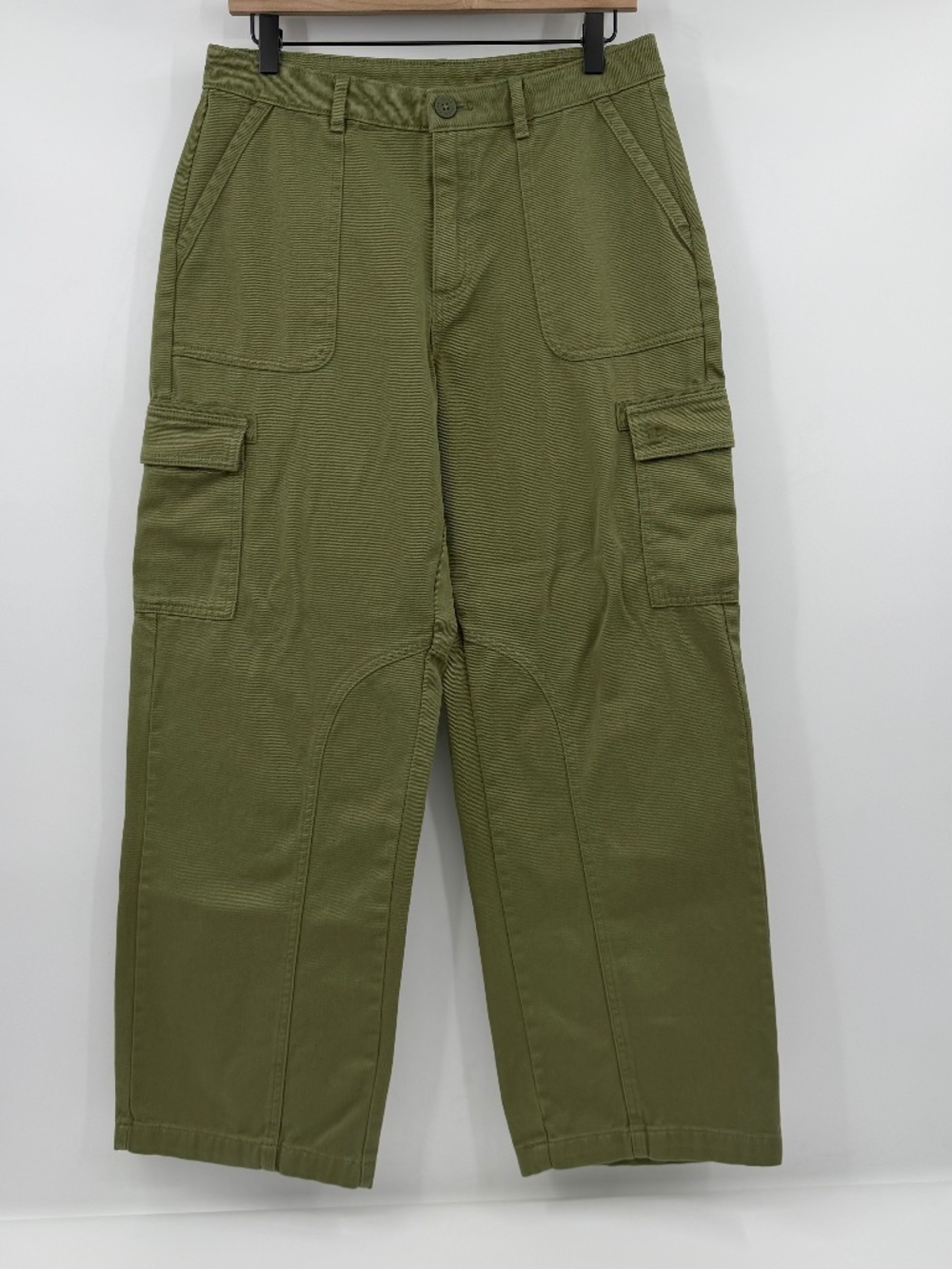 PINK Victorias Secret Pants Women Medium Green Wide Leg Cargo Denim High Rise